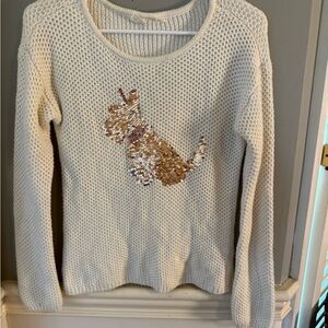 Gap Cream Sweater with Sequin Dog Design 12